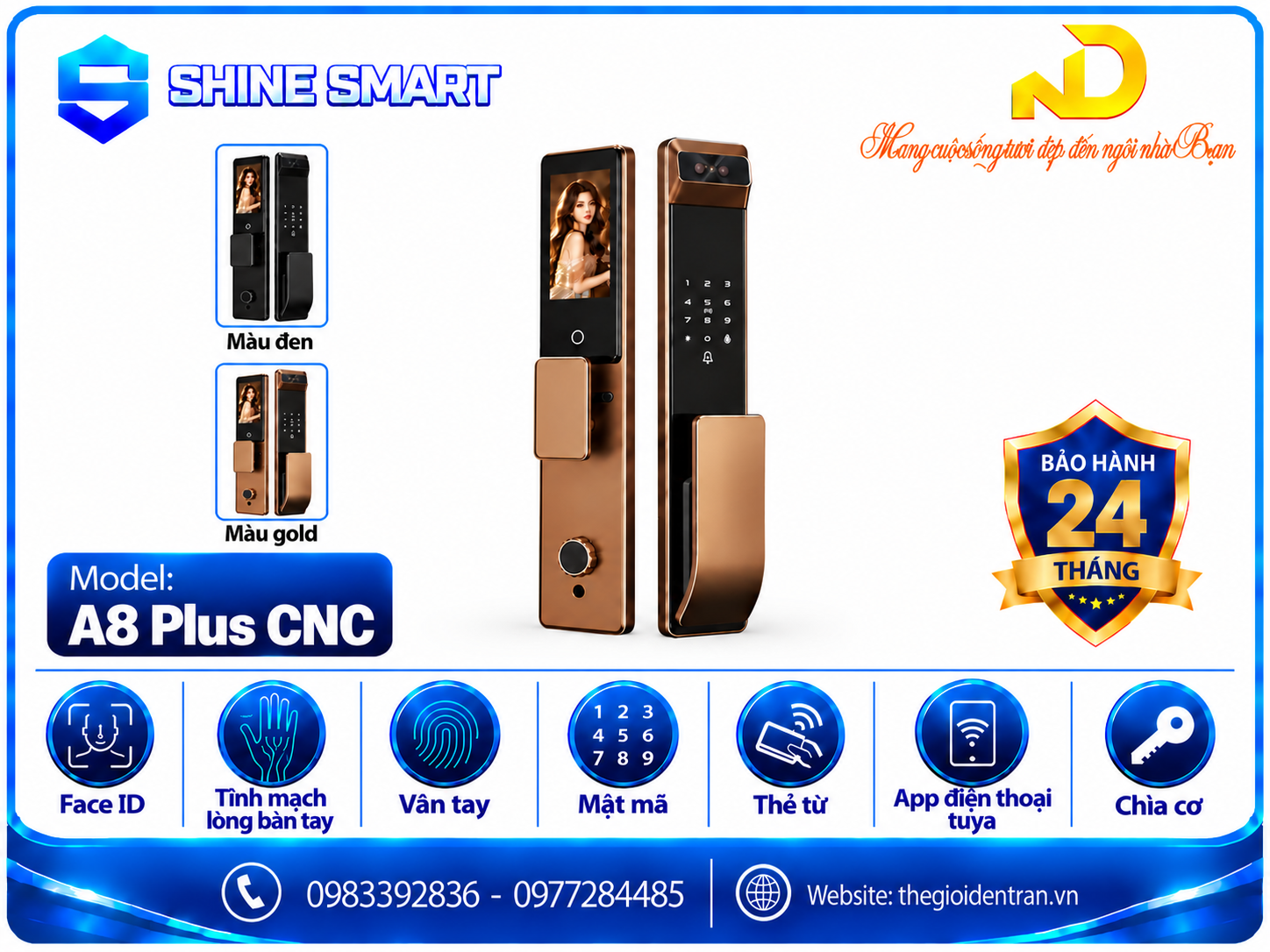 Khóa cửa thông minh Shinesmart A8 Plus CNC